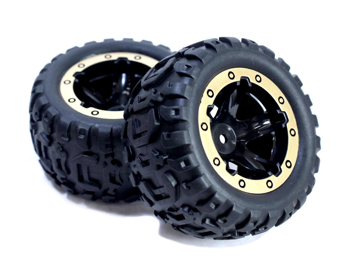 BlackZon Slyder MT Assembled Wheels & Tires (Black/Gold) - OEM Replacement - 540087