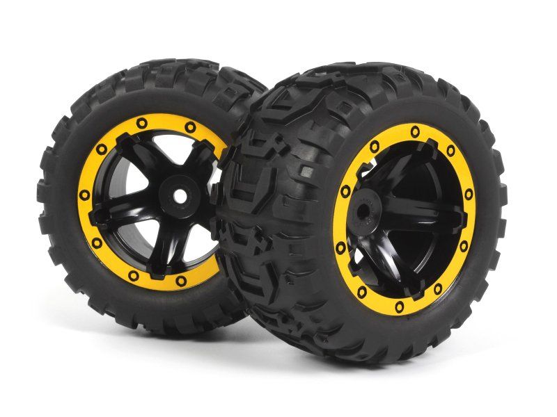 BlackZon Slyder MT Assembled Wheels & Tires (Black/Yellow) - OEM Replacement - 540260