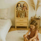 Boho Rattan Kids Bookshelf & Toy Storage | Montessori Doll Shelf – Eco-Friendly Nursery & Playroom Furniture
