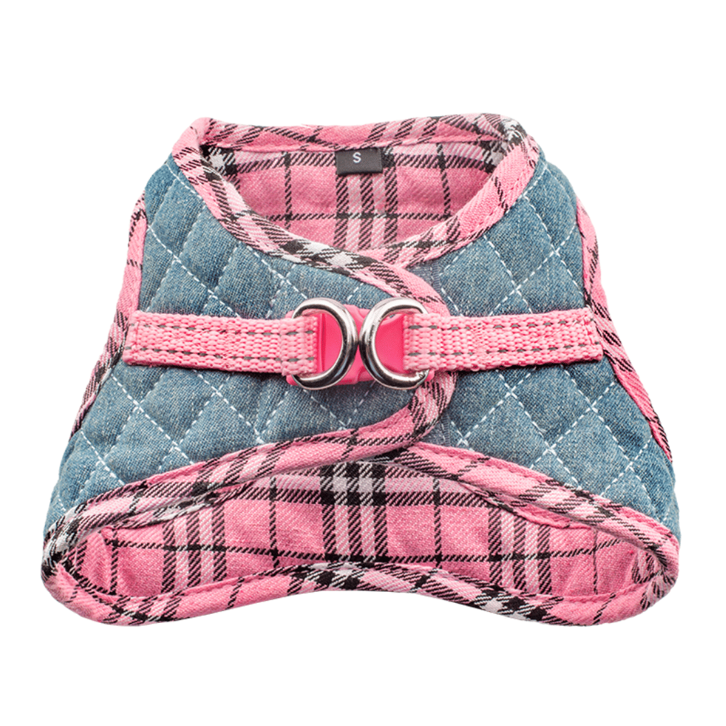 Step-In Denim Dog Harness - Pink Plaid(D0102H53XW8)