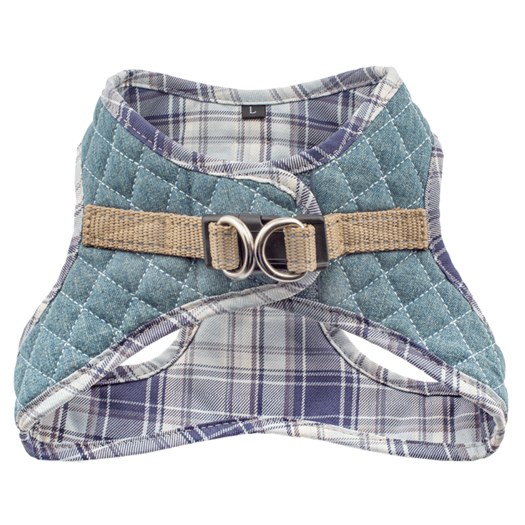 Step-In Denim Dog Harness - Blue Plaid(D0102H53XZJ)