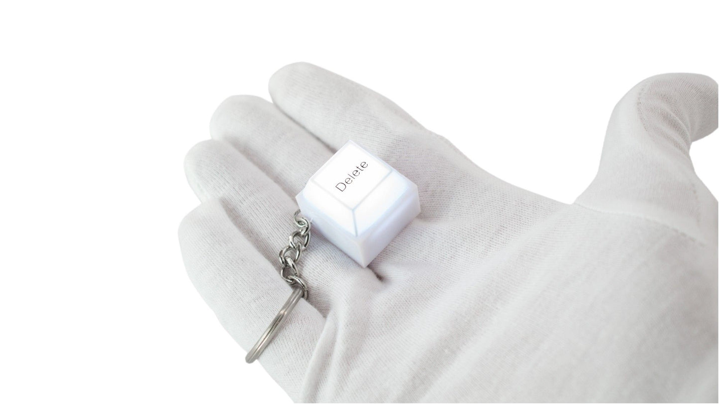 Keychain Fidget Fun: Super Bright White LED Delete Keyboard Button