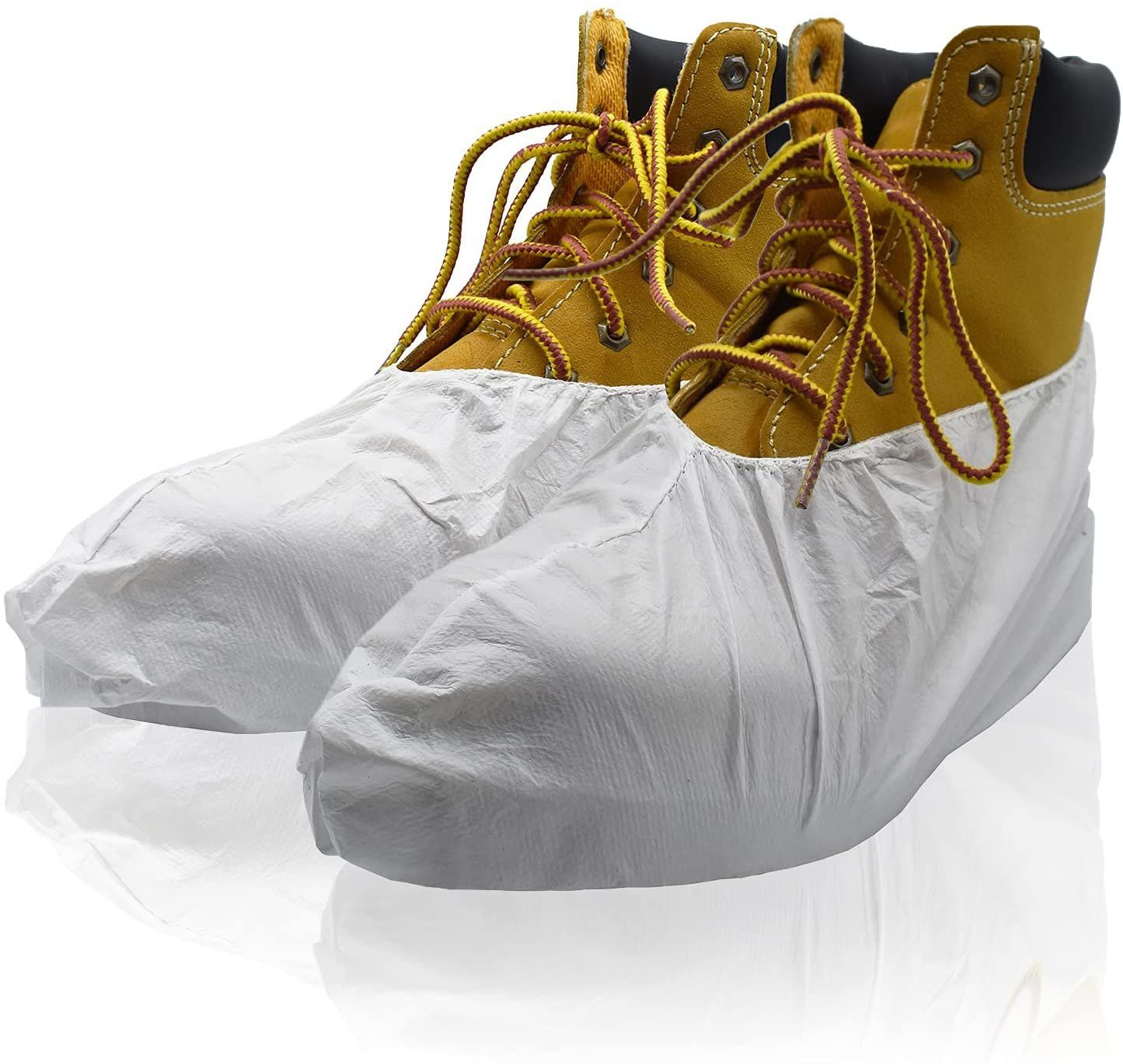 Disposable Shoe covers 16 Long Pack of 100 White Microporous Boot covering MP 55 gsm Shoe Booties Waterproof Shoes Protectors 50