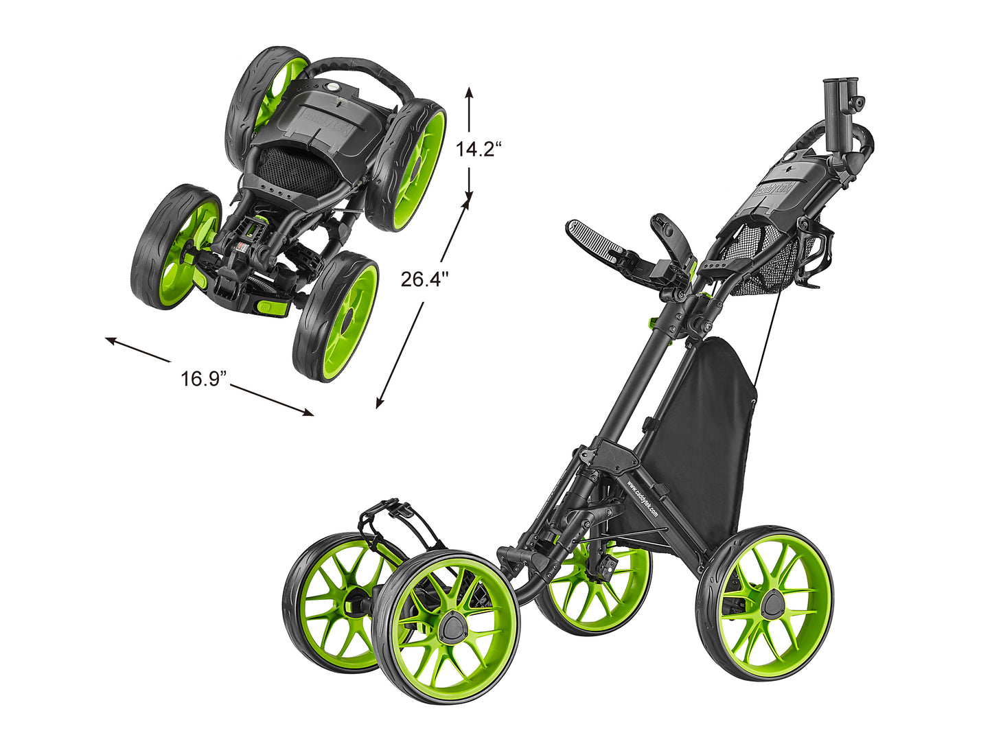 CaddyTek 4 Wheel Golf Push Cart - Caddycruiser One Version 8 1-Click Folding Trolley - Lightweight, Compact Pull Caddy Cart, Eas