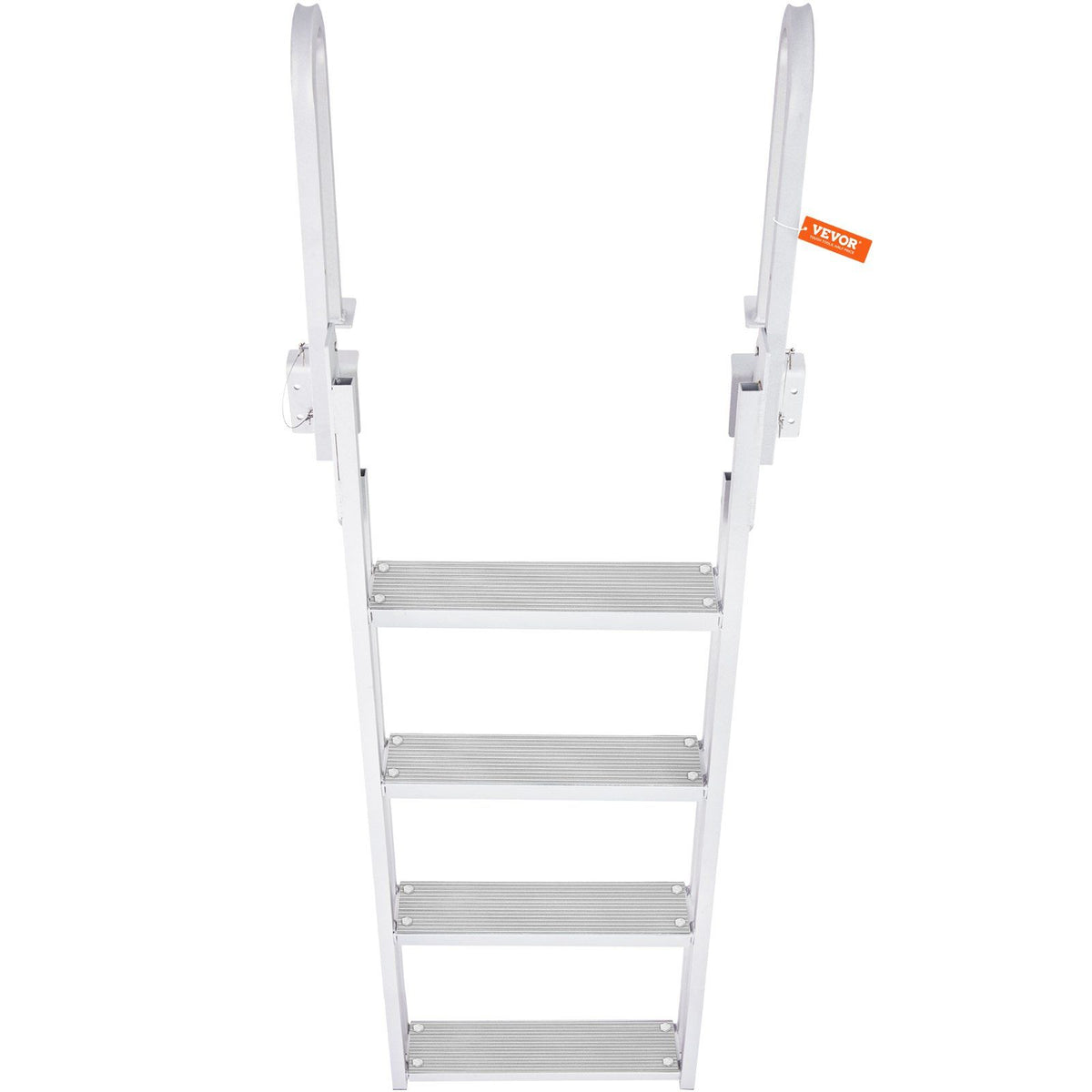 VEVOR Dock Ladder Flip Up 4 Steps, 350lbs Load Capacity, Aluminum Pontoon Boat Ladder with 4 Wide Step & Nonslip Rubber Mat,Swim