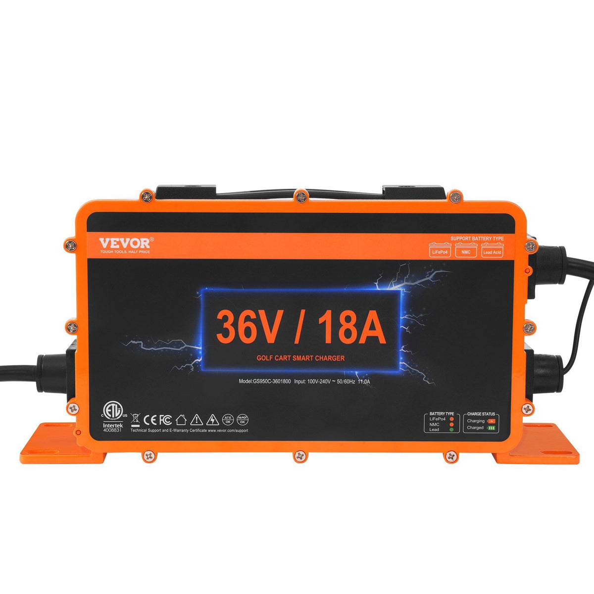 VEVOR 36 Volt Golf Cart Battery Charger, 18 AMP, Smart Club Car Charger with Crowfoot Plug, Compatible with Lead-Acid AGM/GEL/EF
