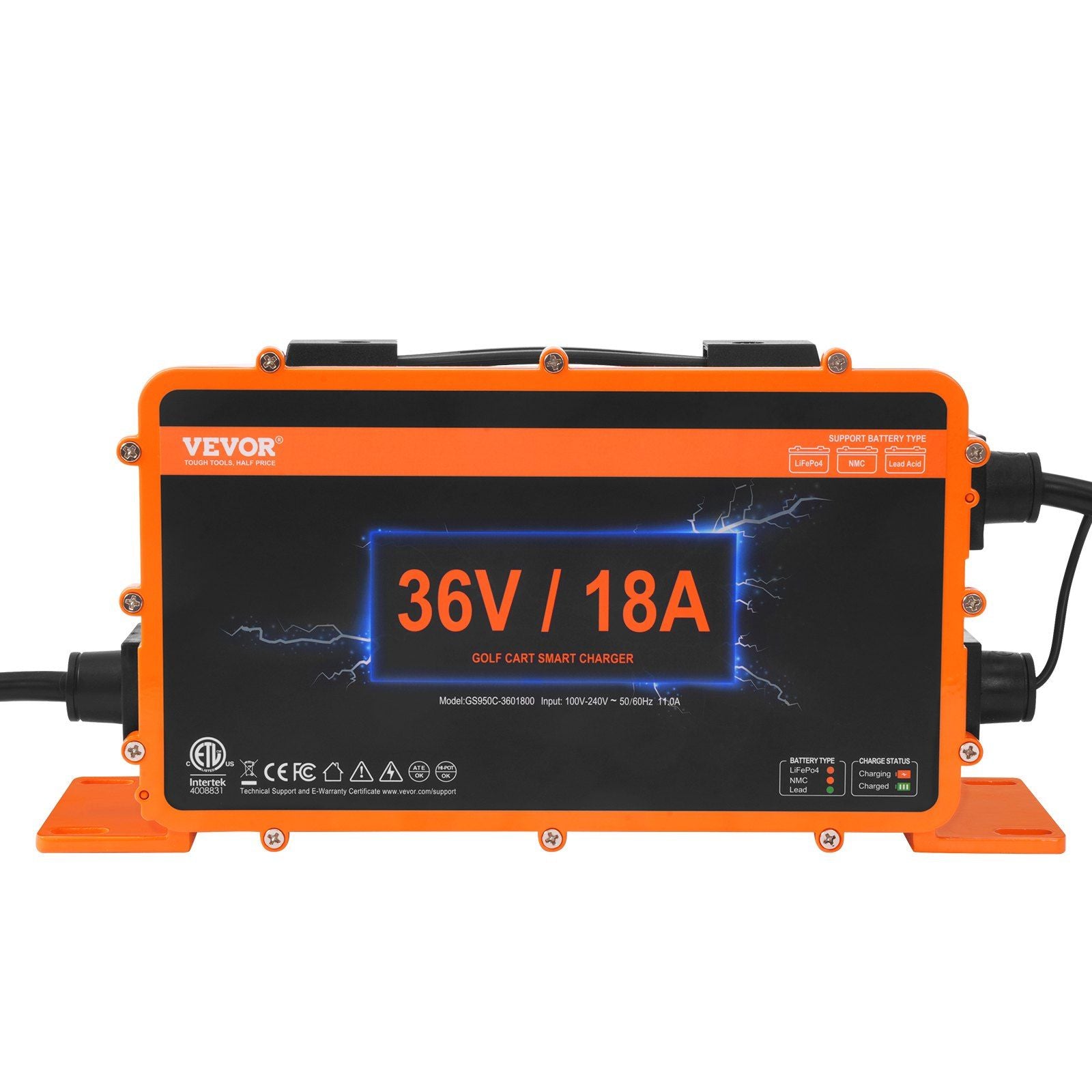 VEVOR 36 Volt Golf Cart Battery Charger, 18 AMP, Smart Club Car Charger with Crowfoot Plug, Compatible with Lead-Acid AGM/GEL/EF