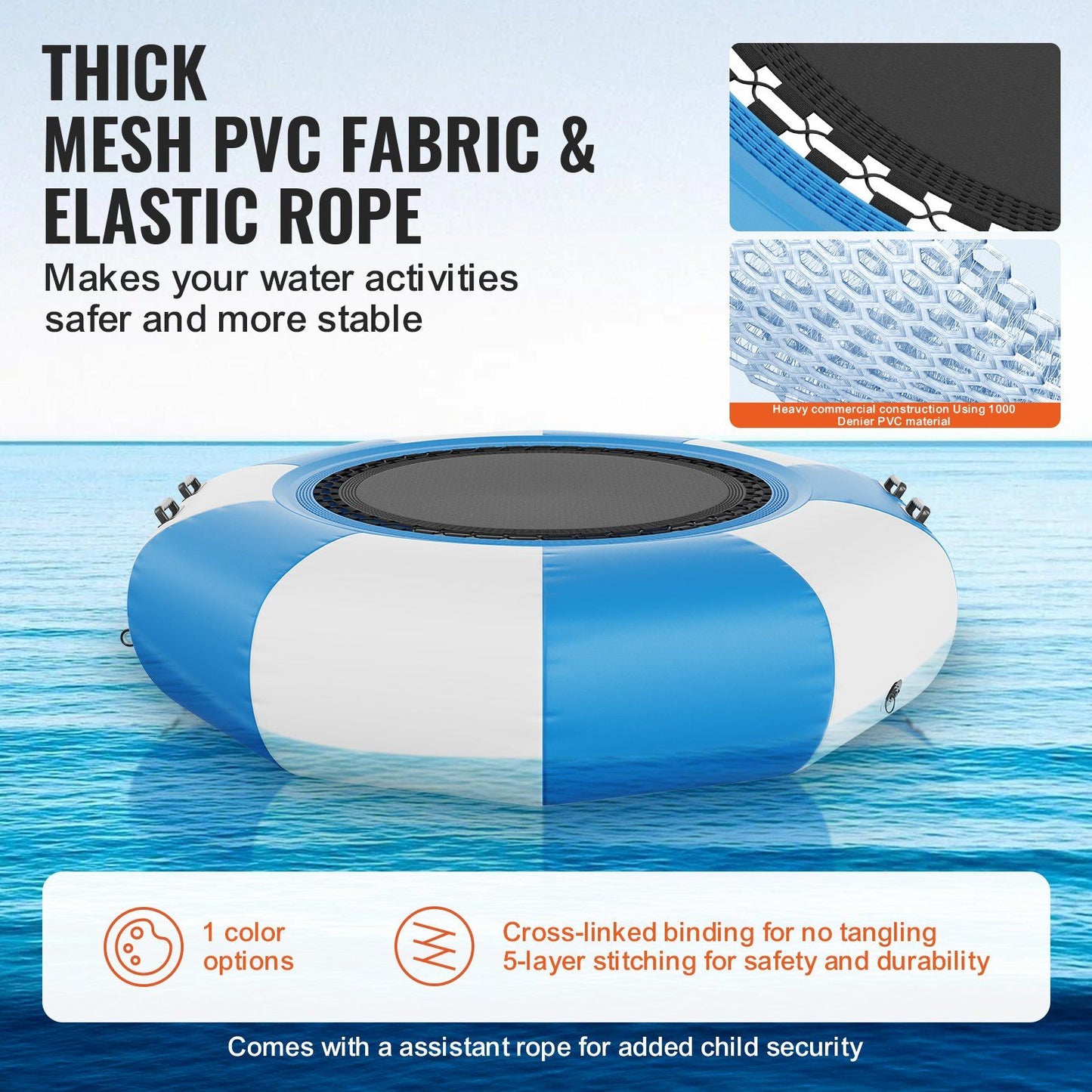 Vevor Inflatable Water Bouncer, 6.5Ft Recreational Water Trampoline, Portable Bounce Swim Platform With 3-Step Ladder & Electric