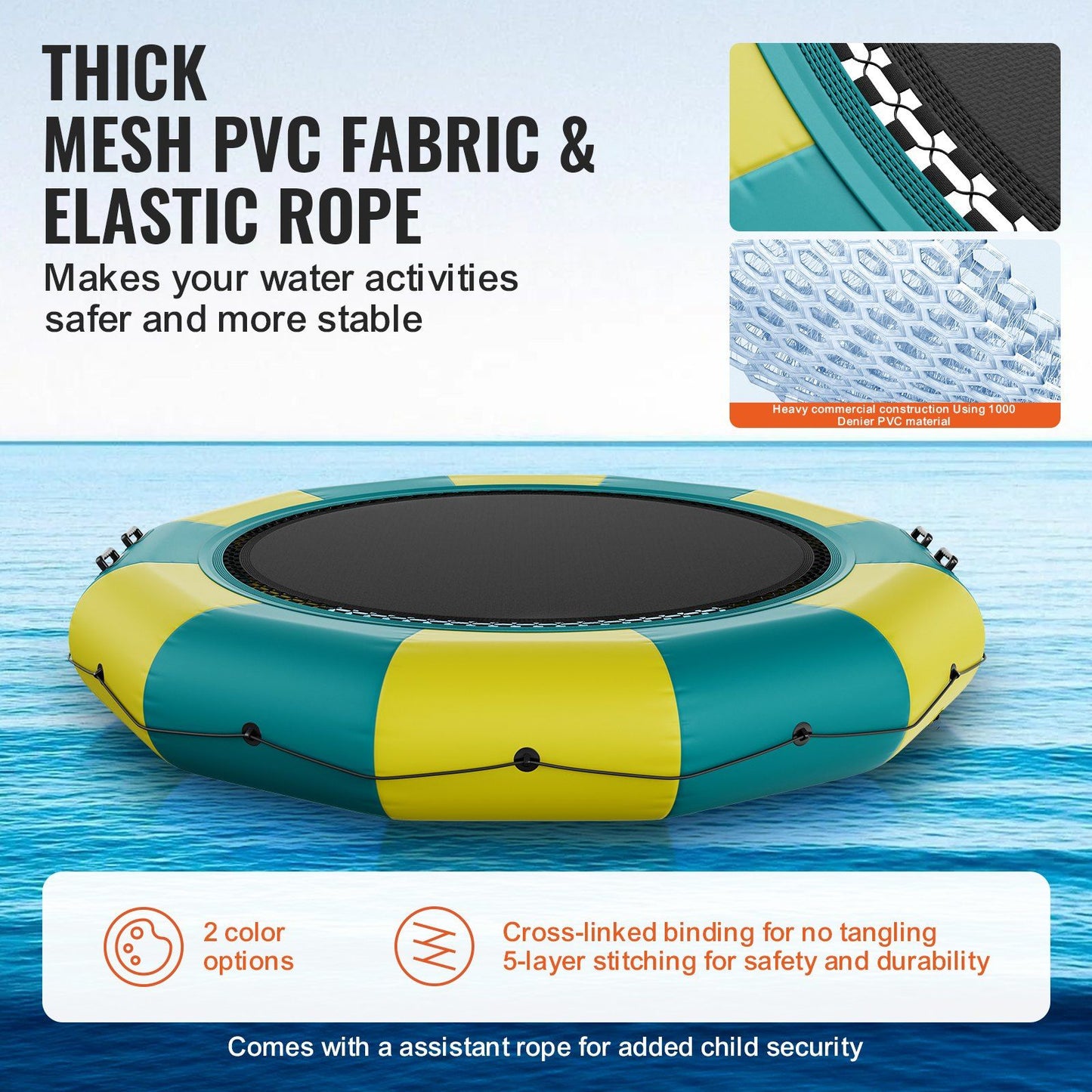Vevor Inflatable Water Bouncer, 13Ft Recreational Water Trampoline, Portable Bounce Swim Platform With 3-Step Ladder & Electric