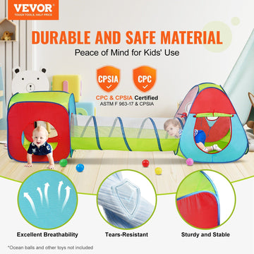 Vevor 3 In 1 Kids Play Tent With Tunnel For Boys, Girls, Babies And Toddlers, Indoor/Outdoor Pop Up Playhouse With Carrying Bag