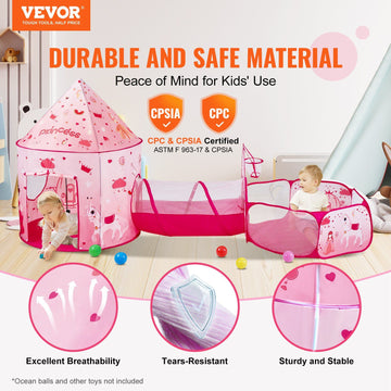 Vevor 3 In 1 Kids Play Tent With Tunnel For Girls, Princes, Boys, Babies And Toddlers, Indoor/Outdoor Pop Up Playhouse With Carr