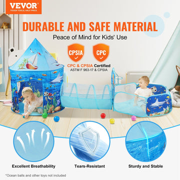 Vevor 3 In 1 Kids Play Tent With Tunnel, Basketball Hoop For Boys, Girls, Babies And Toddlers, Indoor/Outdoor Pop Up Playhouse W