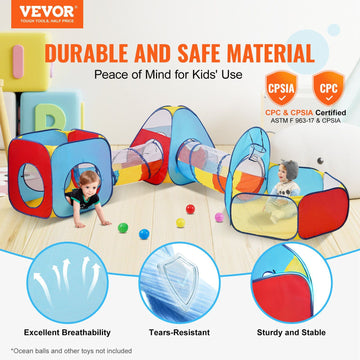 Vevor 5 In 1 Kids Play Tent With Tunnel, Basketball Hoop For Boys, Girls, Babies And Toddlers, Indoor/Outdoor Pop Up Playhouse W
