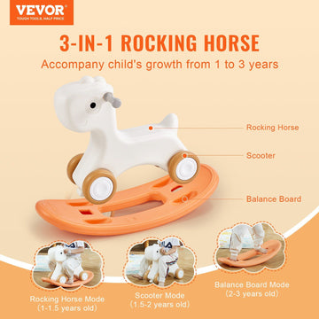 Vevor 3 In 1 Rocking Horse For Toddlers 1-3 Years, Baby Rocking Horse With Detachable Balance Board And 4 Smooth Wheels, Support