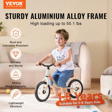 Vevor Toddler Balance Bike, 12'' Lightweight Aluminum Alloy Kids Bike With Adjustable Seat & Handlebar, Eva Foam Tires, No Pedal