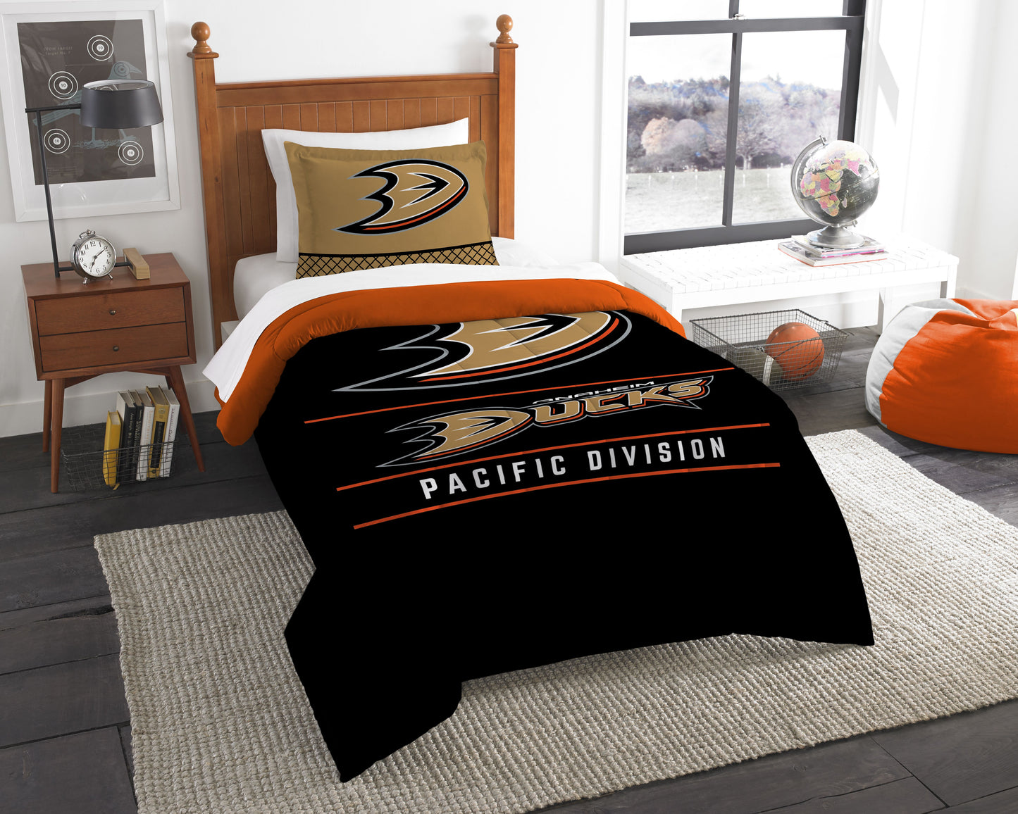Ducks OFFICIAL National Hockey League, Bedding, Draft Twin Printed Comforter (64x 86) & 1 Sham (24x 30) Set by The Northwest Com
