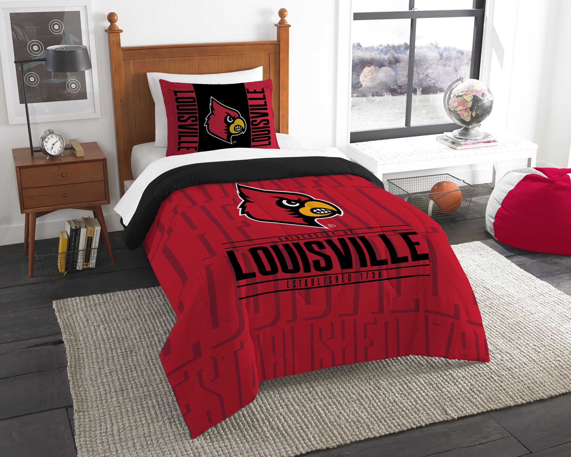 Louisville OFFICIAL Collegiate Modern Take Twin Comforter & Sham Set(D0102HXM62V.)