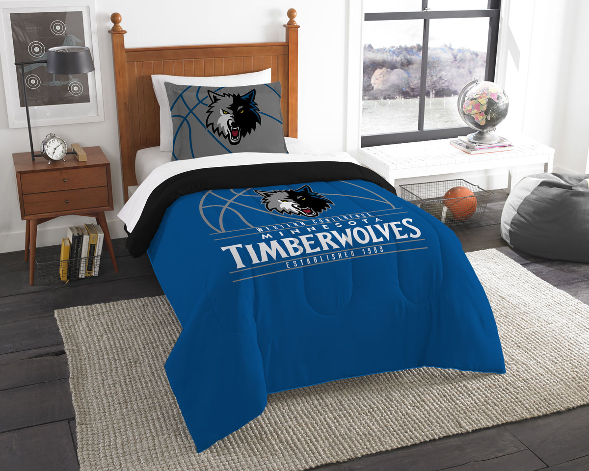 Timberwolves OFFICIAL National Basketball Association, Bedding, Reverse Slam Printed Twin Comforter (64x 86) & 1 Sham (24x 30) S
