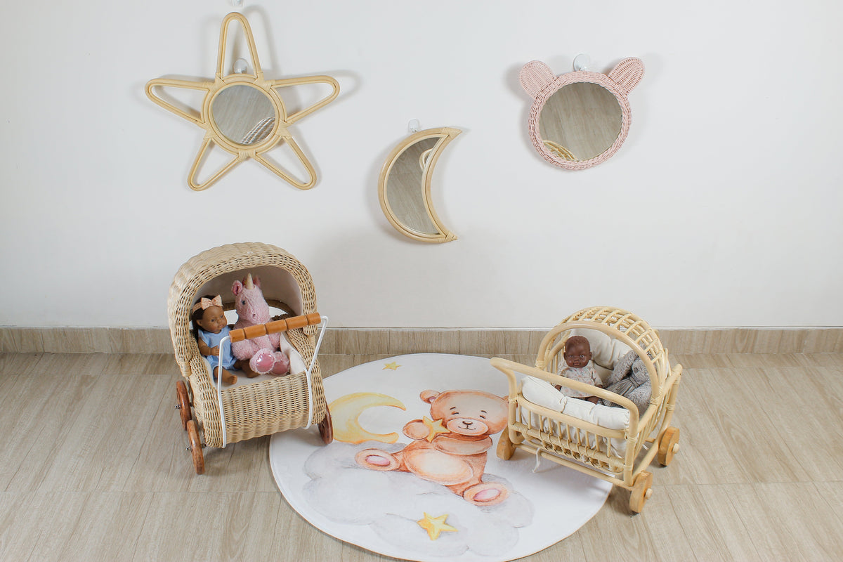 Rattan Doll Stroller – Handmade Boho Doll Pram for Imaginative Play