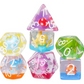 Enchanted Forest Mushroom Dice Set: 7-Piece Clear Resin RPG Dice w/Vibrant Botanicals