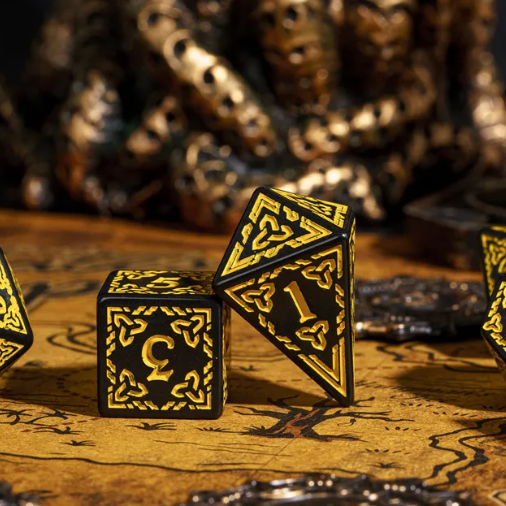 Celtic Knot Dice 7-Dice Set DND RPG Dice Druidic | White, Red, Orange, Yellow. Green, Blue