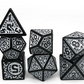 Black with White Ink Irregular Pattern Fill | 7-Dice Acrylic Dice Set