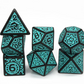 Black with Teal Ink Irregular Pattern Fill | 7-Dice Acrylic Dice Set