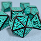 Black with Teal Ink Irregular Pattern Fill | 7-Dice Acrylic Dice Set