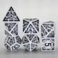 Arcane Obsidian Glyph Polyhedral Dice Set | 7-Dice White & Black