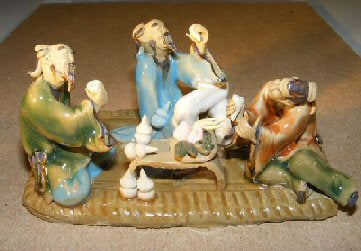 Miniature Ceramic Figurine: Three Men Sitting at a Table  Fine Detail