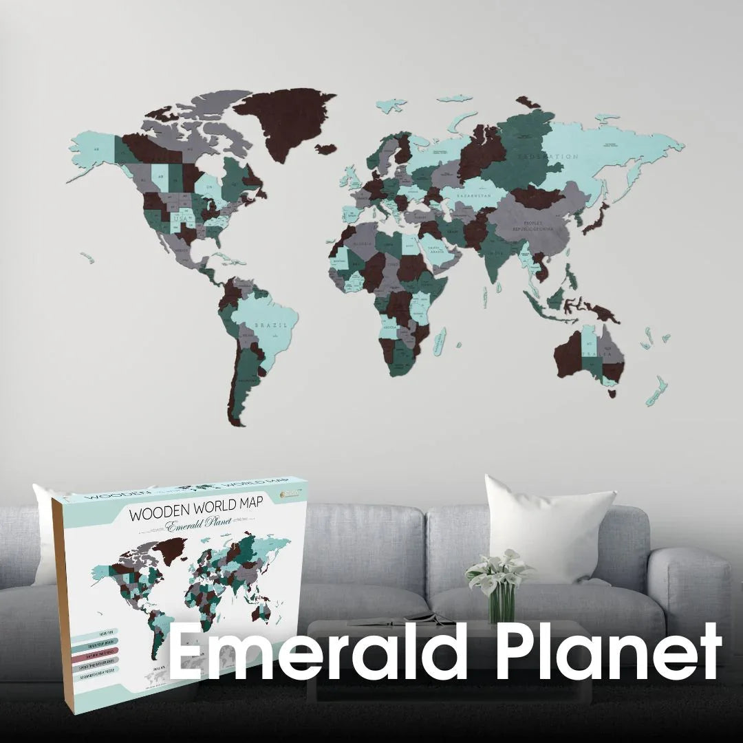 Emerald Planet World Map — Wooden Wall Decor
