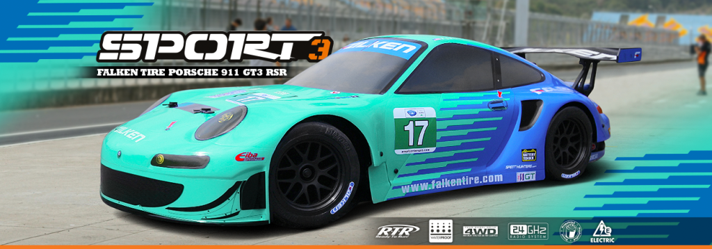 HPI Racing Sport 3 Flux Porsche 911 GT3 RSR Falken RTR – 1/10 Brushless On-Road Scale RC Car