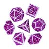 White with Purple rregular Pattern Fill: 7-Piece Acrylic Dice Set