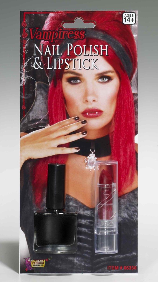 Vampiress Black Nail Polish & Lipstick Costume Makeup Set