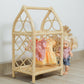 Rattan Doll Clothes Rack with Mini Hangers – Boho Pretend Play Closet for Girls