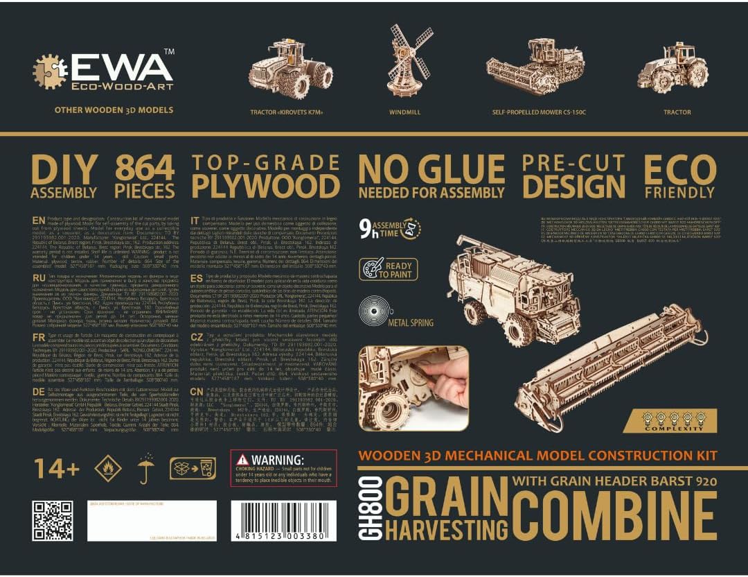 GH800 Grain Harvester — Mechanical Wooden Model, 864 Pieces