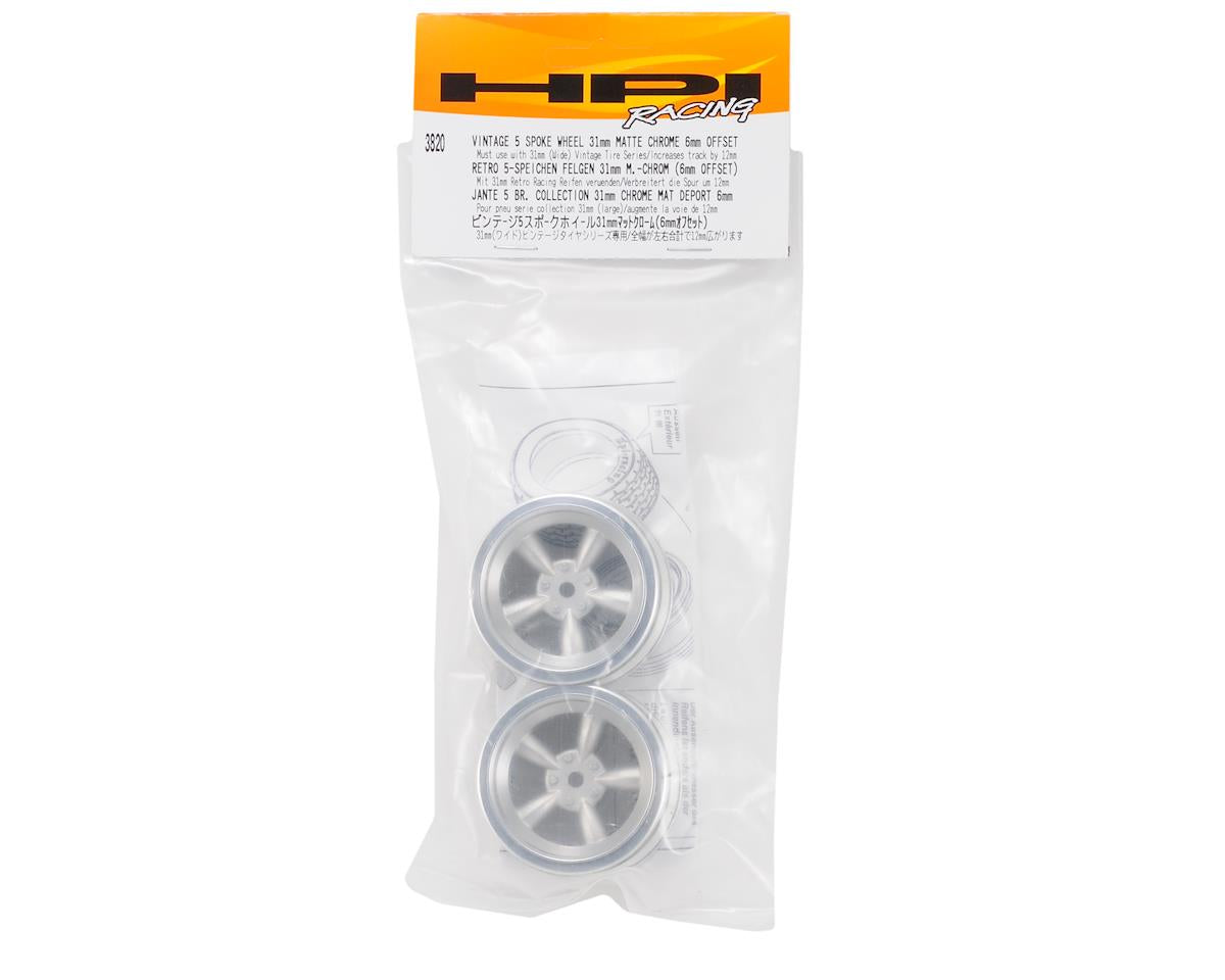 HPI Racing Vintage 5-Spoke Wheels 31mm Matte Chrome — 6mm Offset