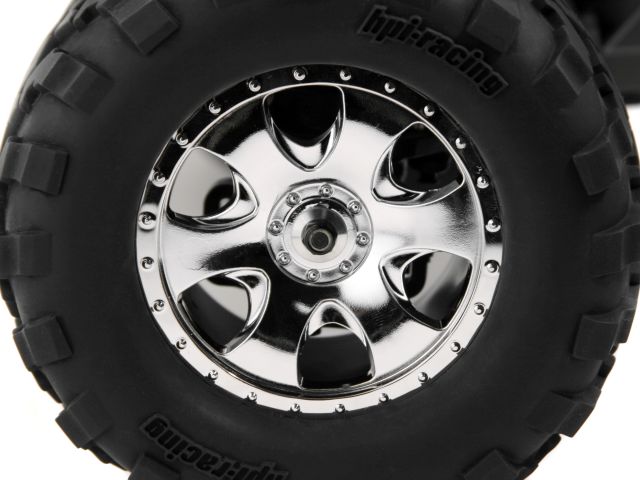 HPI Racing Mounted GT2 Tire S Compound on Warlock Chrome Wheel Pre-Glued with Molded Inserts