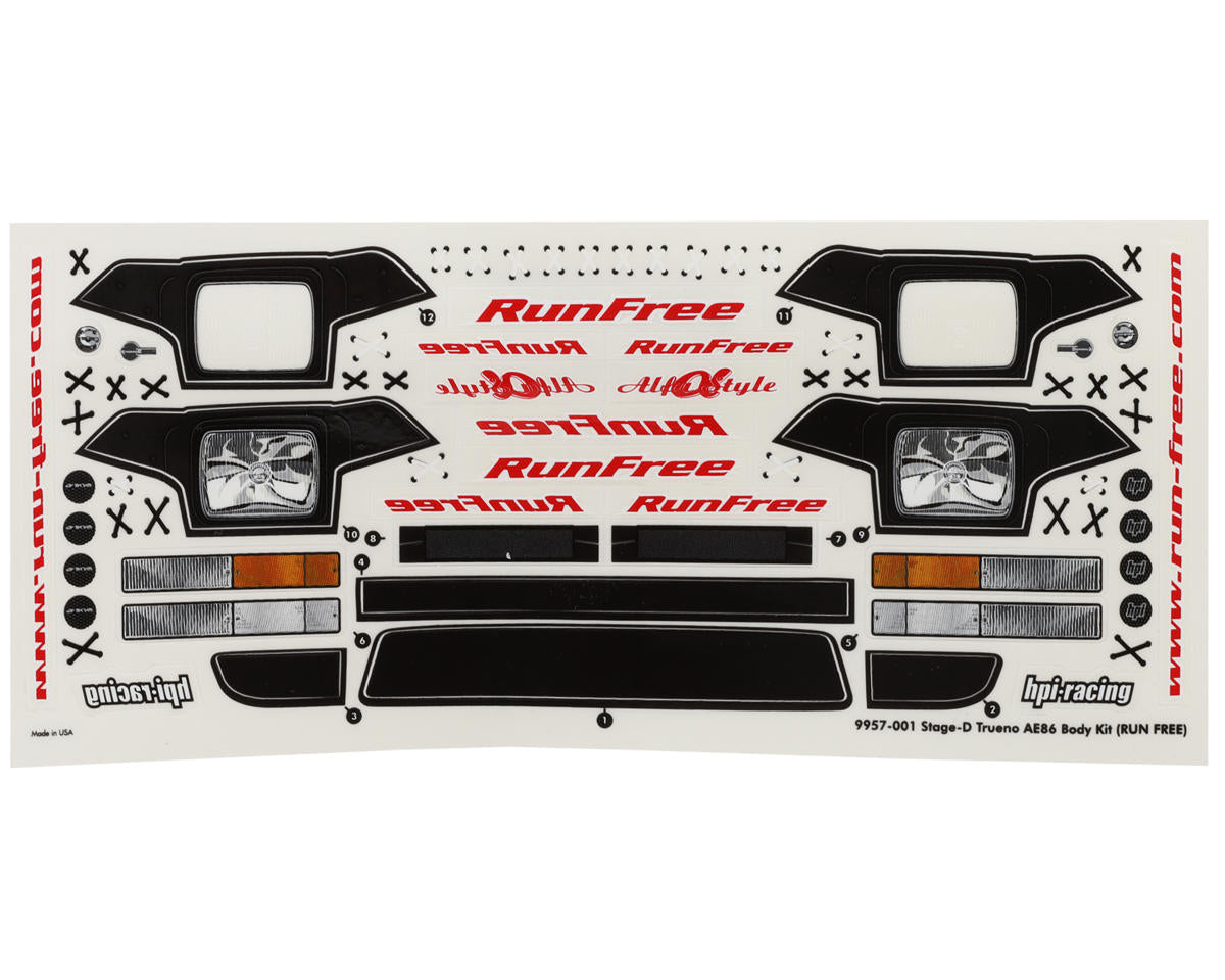 HPI Racing Toyota Stage-D Sprinter Trueno AE86 Run Free Wide-Body Kit Clear