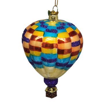Glass Hot Air Balloon Ornament - Patchwork