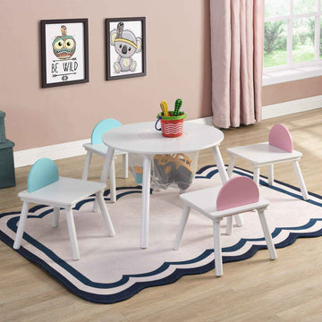 Civil HN Children's White Panel Table with 4 Chairs Set