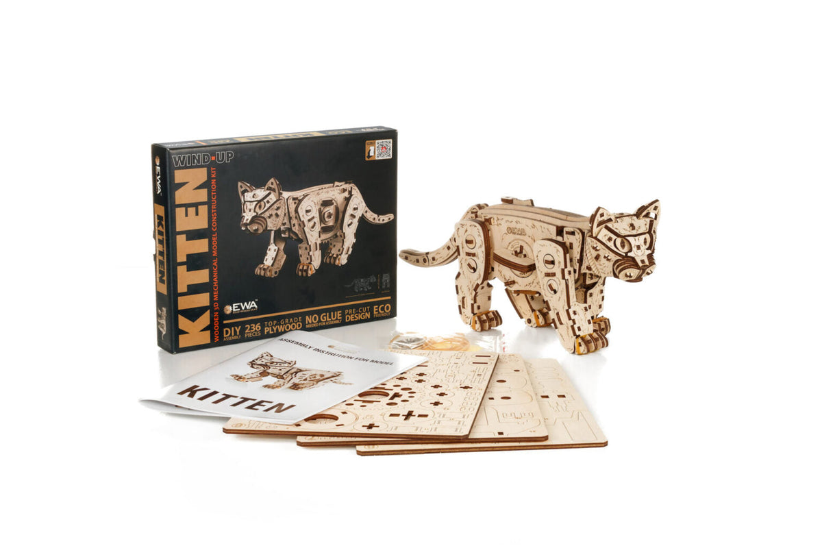 Kitten — Mechanical Wooden Model, 236 Pieces
