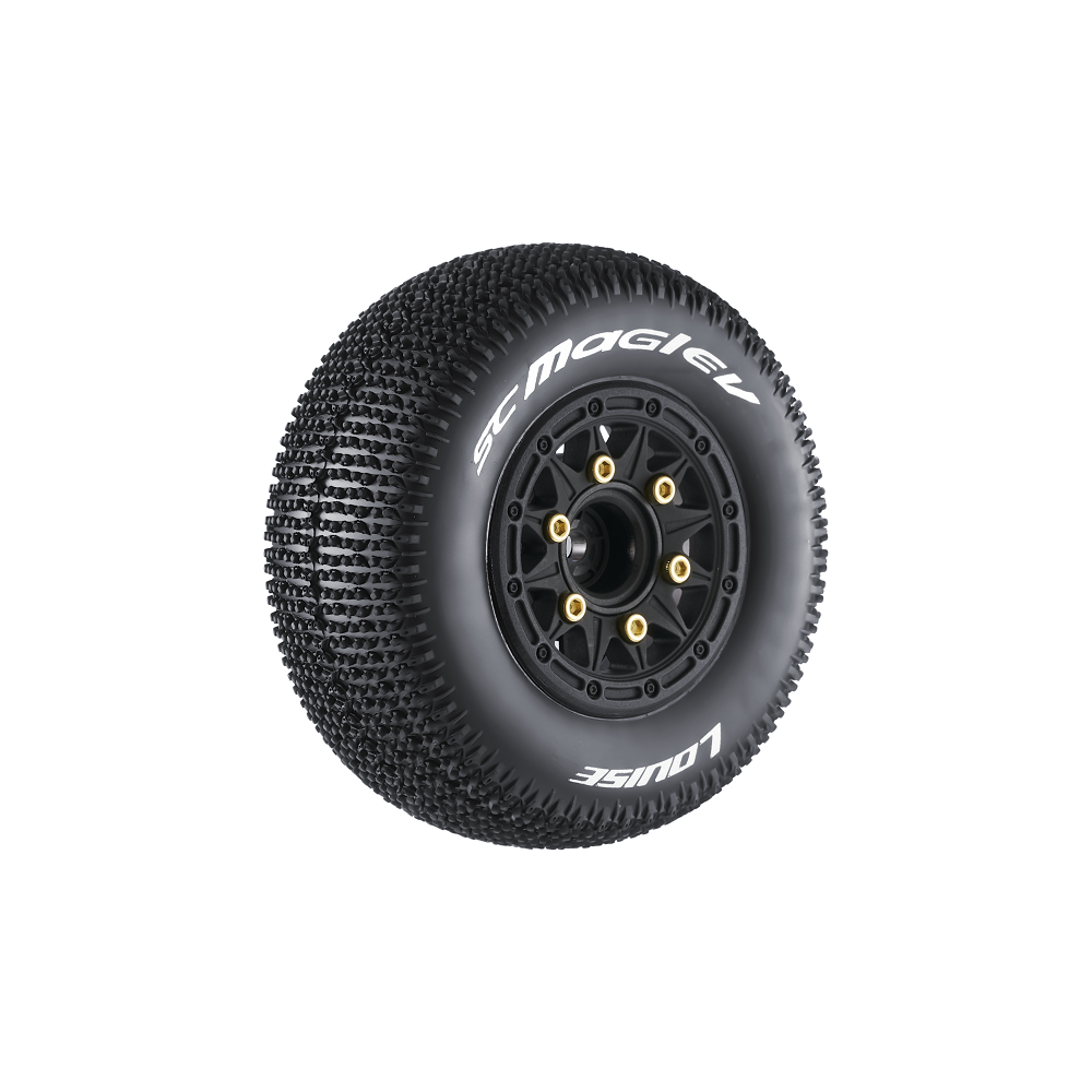 Louise R/C SC-Maglev 1/10 Short Course Tires Soft 12mm 14mm 17mm Removable Hex Mounted Black Rim Pair