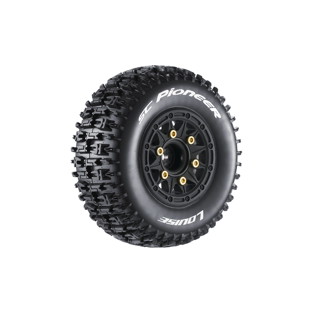 Louise R/C SC-Pioneer 1/10 Short Course Tires Soft 12mm 14mm 17mm Removable Hex Mounted Black Rim Pair