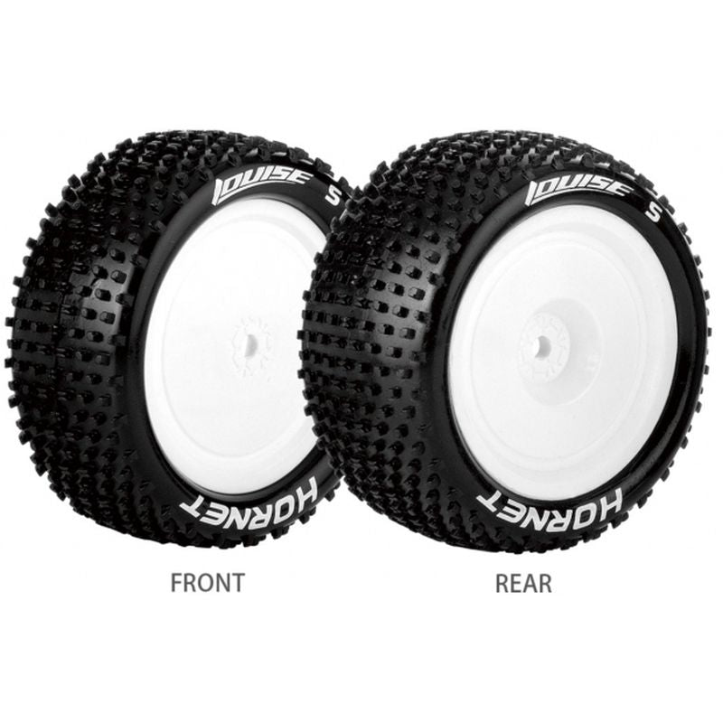 Louise R/C E-Hornet 1/10 4WD Front Buggy Tires Soft, Mounted White (12mm Hex)