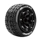 Louise R/C ST-Rocket 1/16 Stadium Truck Tires 12mm Hex Soft Mounted Black Spoke Rim Pair