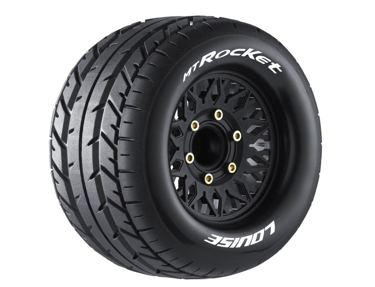 Louise R/C MT-Rocket Soft 1/10 Monster Truck Tires on Black Rims, Removable Hex