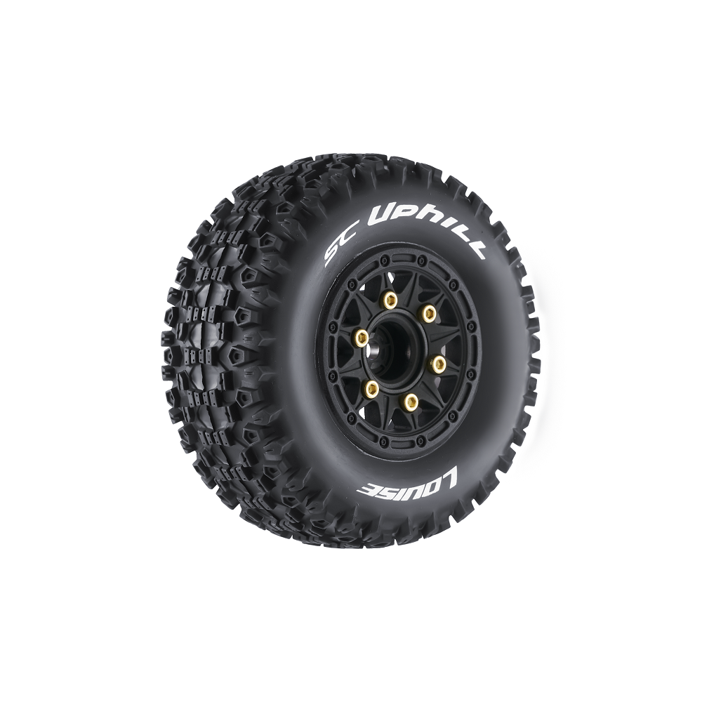 Louise R/C SC-Uphill 1/10 Short Course Tires Soft 12mm 14mm 17mm Removable Hex Mounted Black Rim Pair