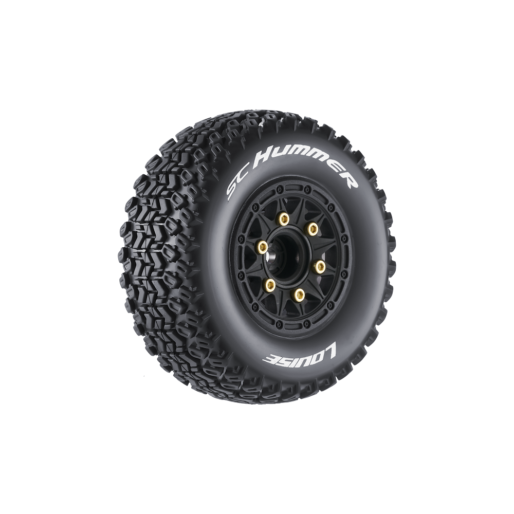 Louise R/C SC-Hummer 1/10 Short Course Tires Soft 12mm 14mm 17mm Removable Hex Mounted Black Rim Pair