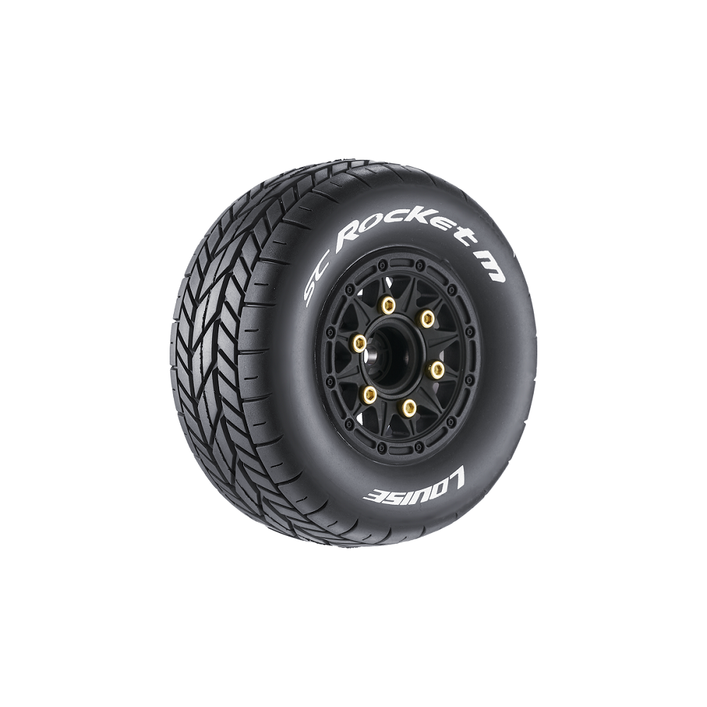 Louise R/C SC-Rocket M Oval Track 1/10 Short Course Road Tires Soft 12mm 14mm 17mm Removable Hex Mounted Black Rim Pair